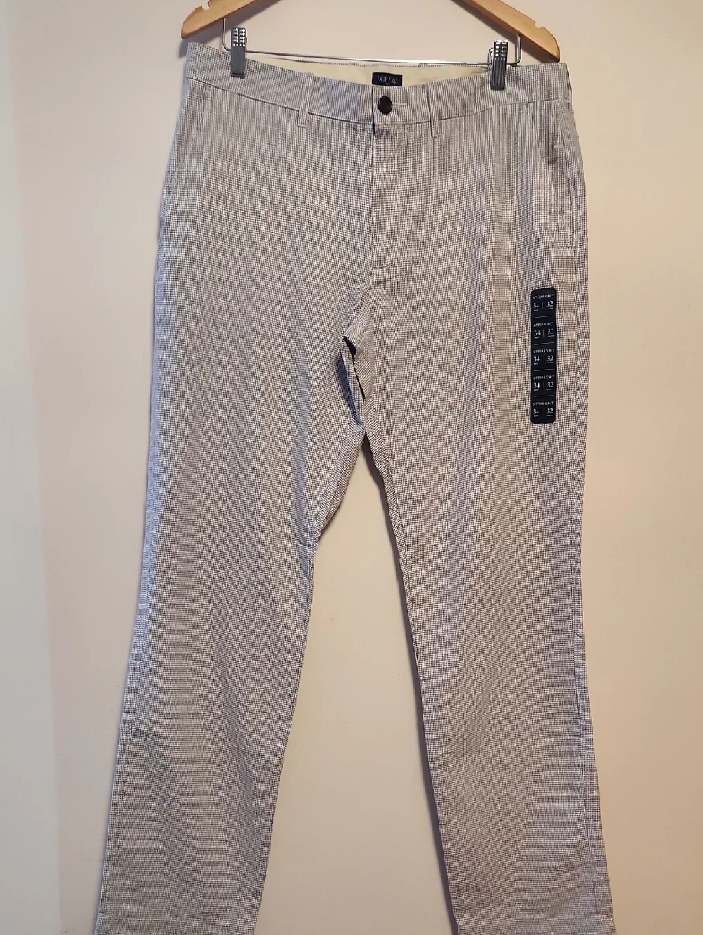 J. Crew Men’s Light Gray Micro Houndstooth  Linen Blend Straight Pants 34/32